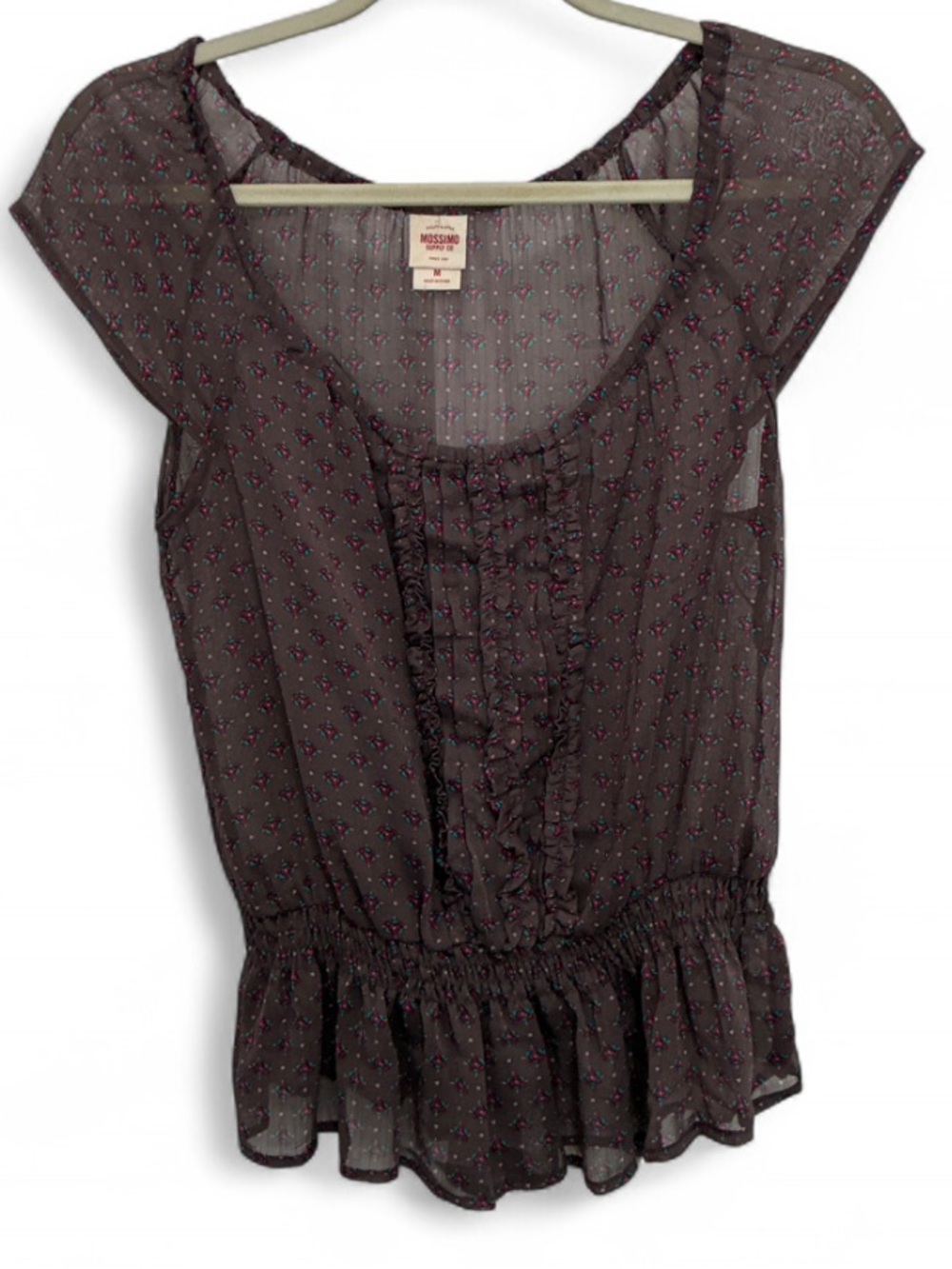Y2K Mossimo Supply Co. Dusty Mauve Purple Semi Sheer Ruffled Peplum Blouse
